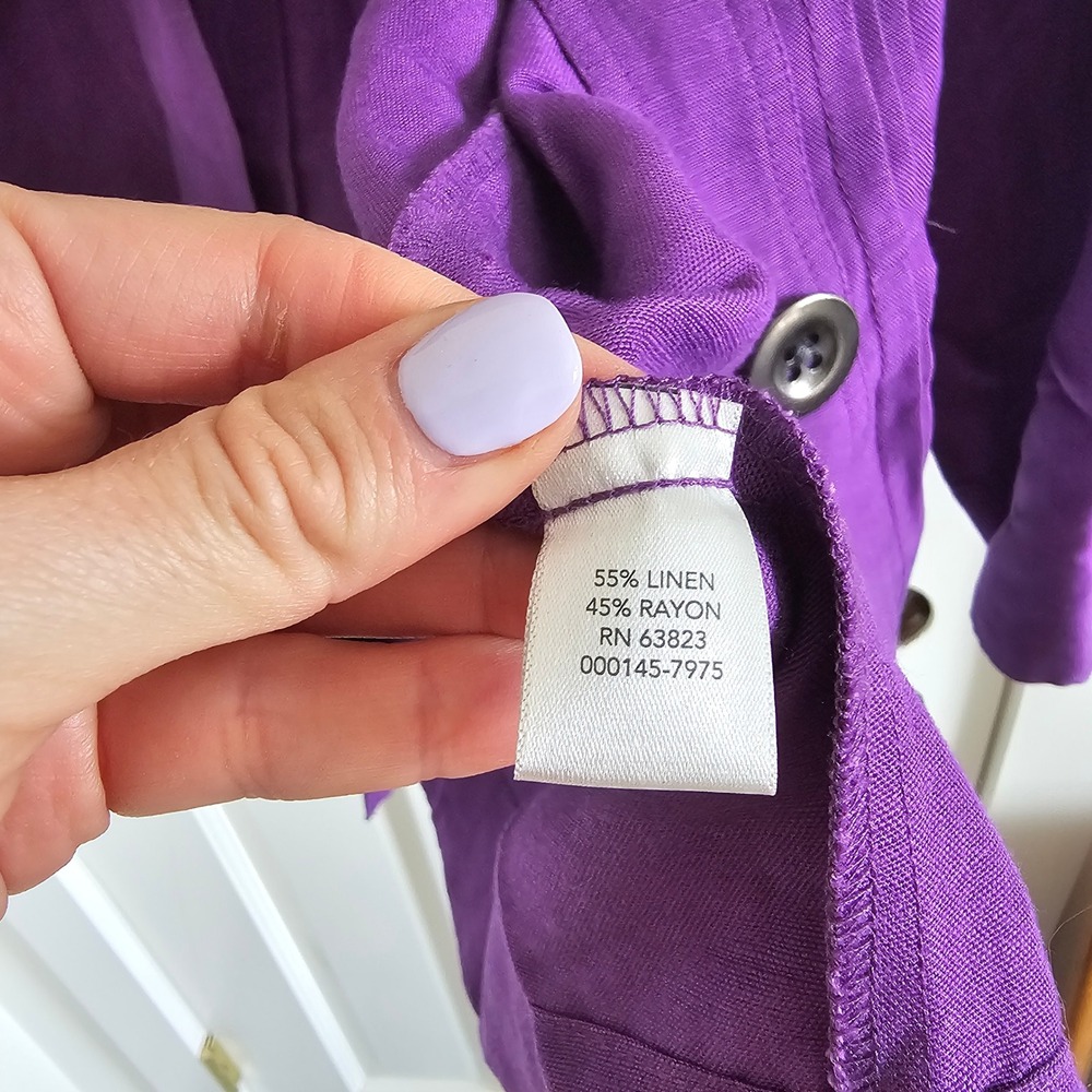 Christopher & Banks Purple Linen Blend Pintuck Button Front Jacket Womens Small - Picture 4 of 5